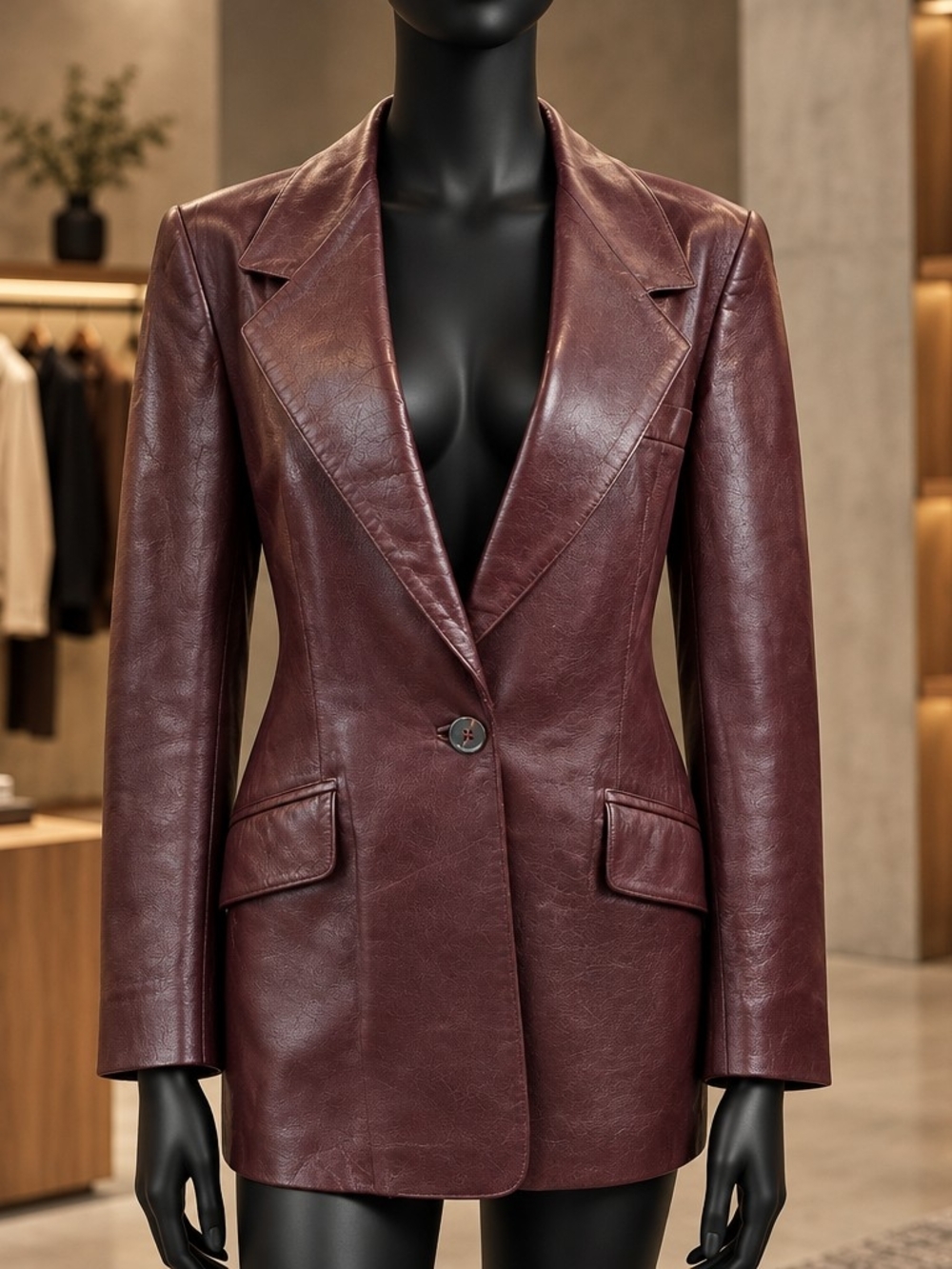 Linda Allard Ellen Tracy Leather Jacket Burgundy Buttons Pockets Lined Size 8